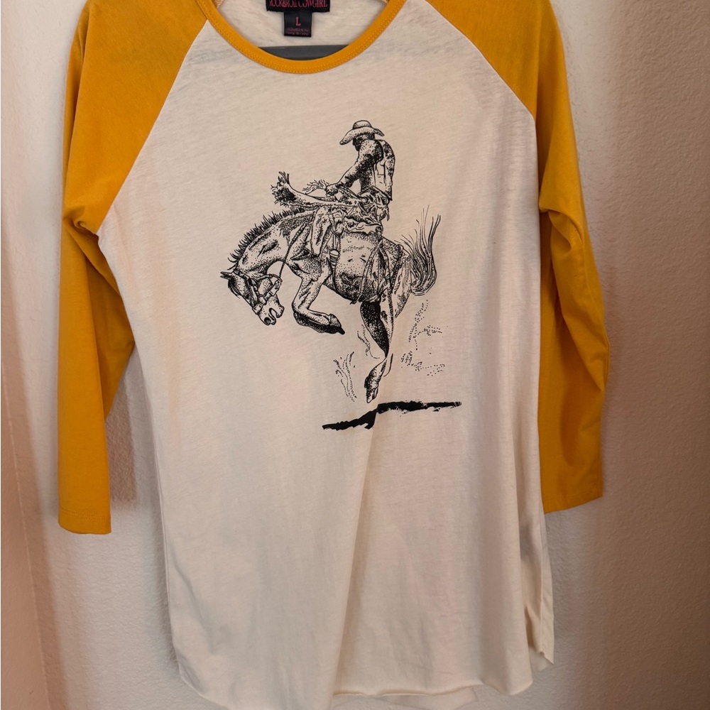 Rock & Roll Cowgirl Yellow and White Long Sleeve Tee